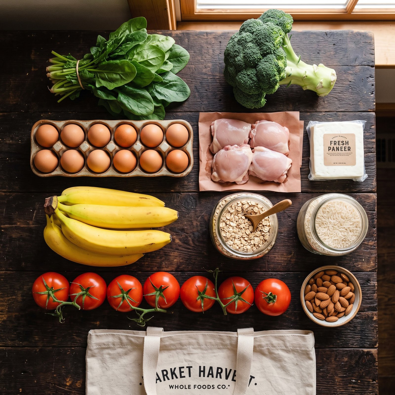Weekly grocery haul of whole ingredients